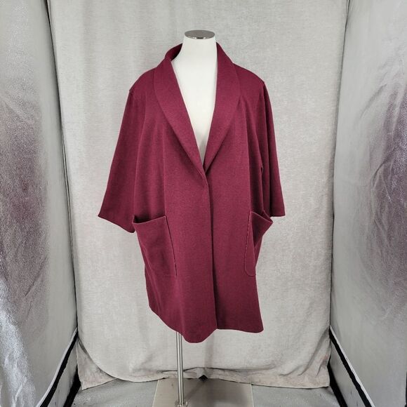Woman Within Wool Blend Shawl Collar Coat Maroon Dressy Women's Plus Size 4X - Picture 9 of 13